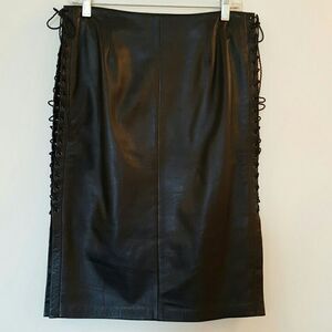 Catherine Malandrino black leather lace up skirt.  quiet luxury